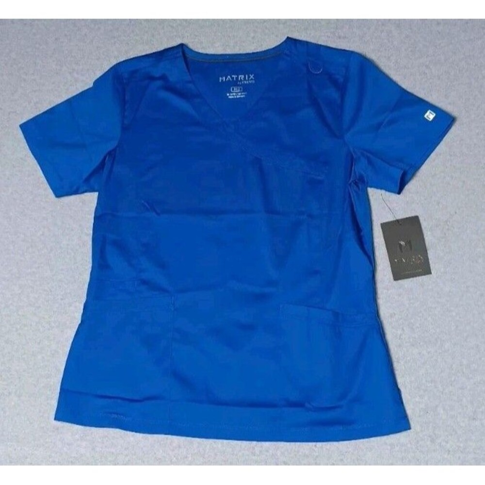 NWT! Matrix By Maevn Scrub Top Womens Size Medium Royal Blue Stretch Sides 3...